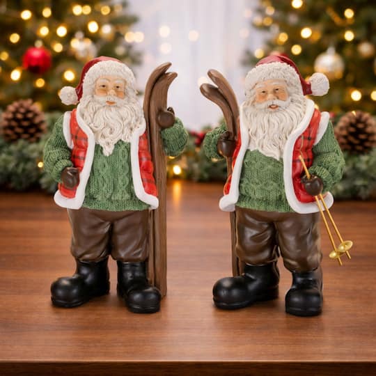 Melrose 9.75" Santa Claus Figurines with Skis Set